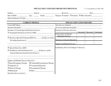 SPECIAL EDUCATION RECORD REVIEW PROTOCOL Student ...