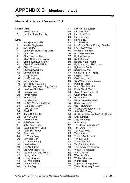 Membership List - Library Association of Singapore