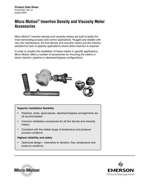 Micro Motion® Insertion Density and Viscosity Meter Accessories