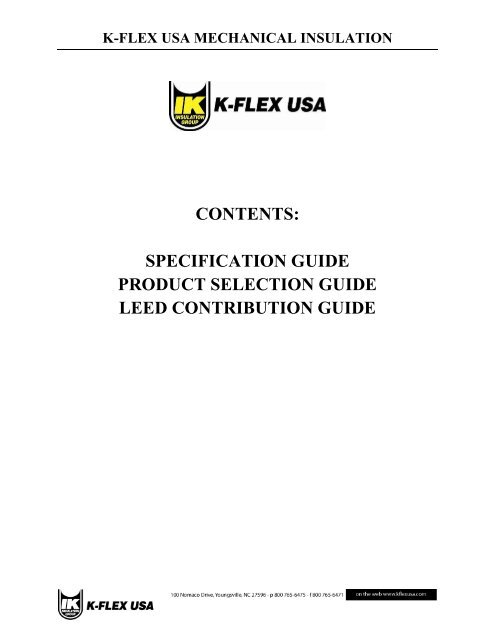 Contents Specification Guide Product K Flex Usa