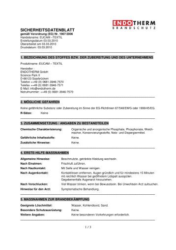 SICHERHEITSDATENBLATT - Endotherm Brandschutz