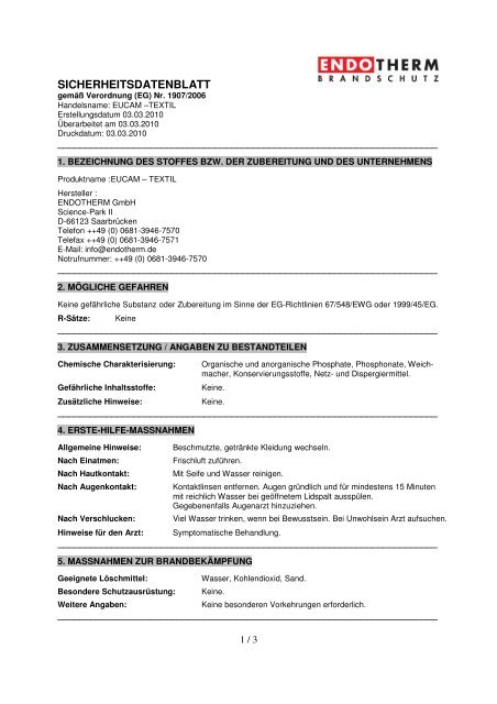 SICHERHEITSDATENBLATT - Endotherm Brandschutz