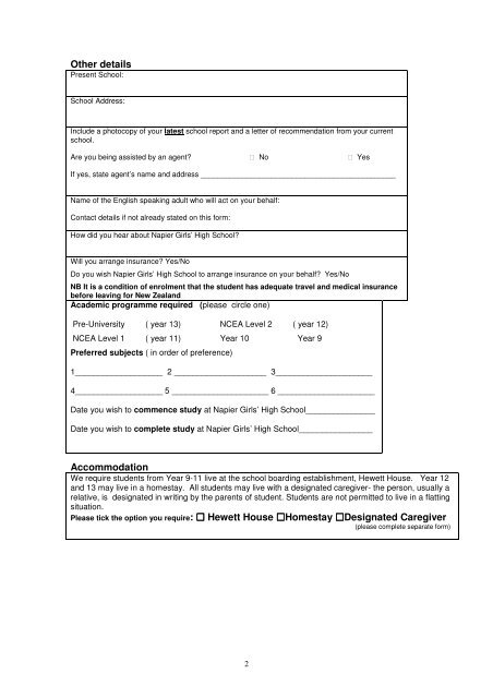 NAPIER GIRLS' HIGH SCHOOL APPLICATION FOR A PLACE AT ...