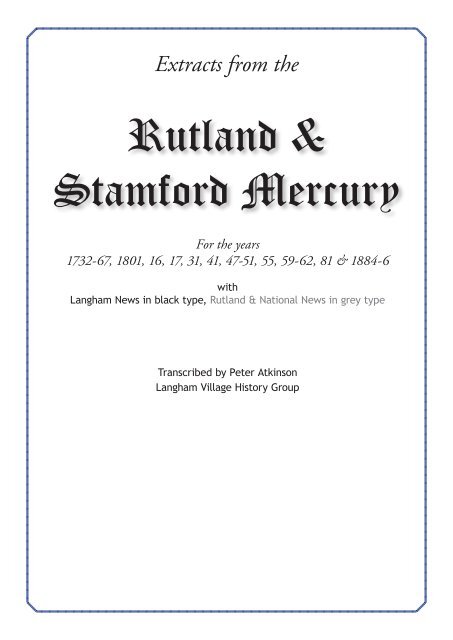 Rutland & Stamford Mercury - Langham Village History Group