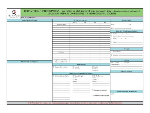 FICHE MEDICALE D'INFORMATIONS - Inscription en Ã©tablissement ...