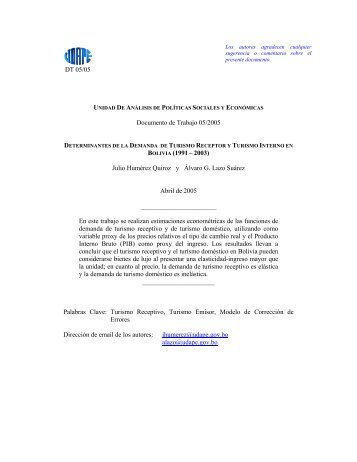 DT-05-05: Determinantes de la demanda de Turismo Receptor y ...