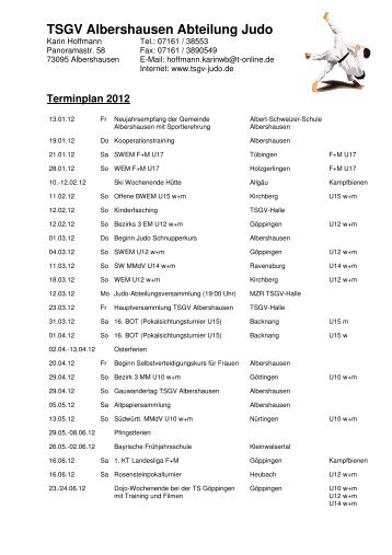 Terminplan 2012 - Judo-Abteilung :: TSGV Albershausen