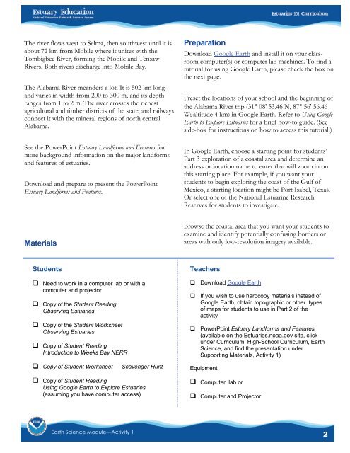 Teacher GuideâEarth Science Module - Estuaries NOAA