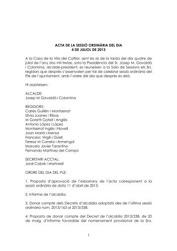 Descarrega l'acta de la sessió - Ajuntament del Catllar