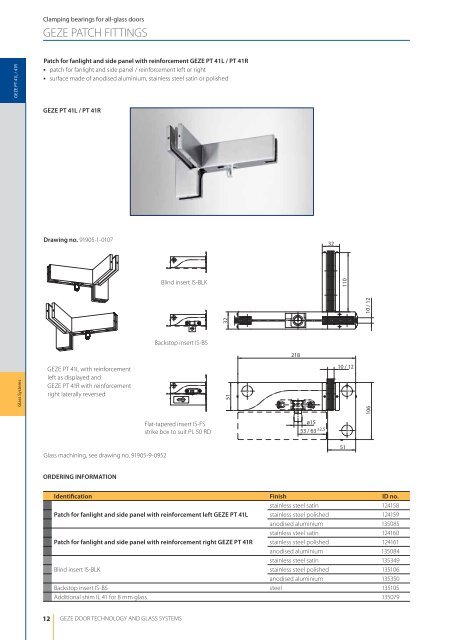 geze patch fittings clamping bearings for all-glass installations