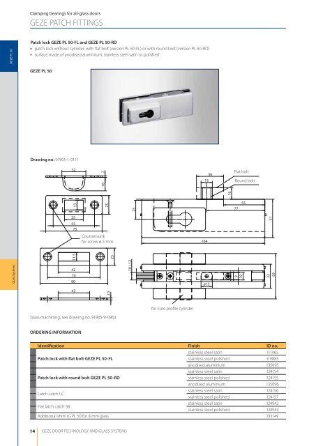 geze patch fittings clamping bearings for all-glass installations
