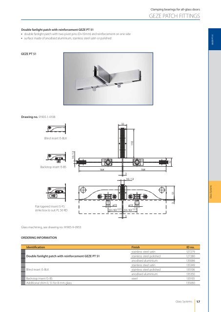 geze patch fittings clamping bearings for all-glass installations