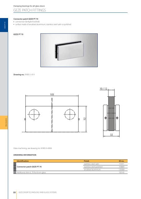 geze patch fittings clamping bearings for all-glass installations