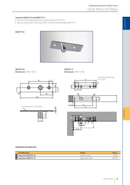 geze patch fittings clamping bearings for all-glass installations
