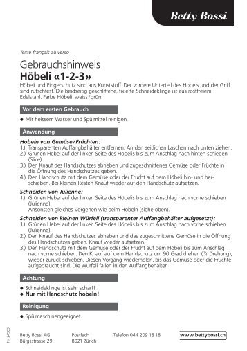Gebrauchshinweis - Betty Bossi