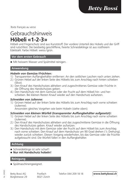 Gebrauchshinweis - Betty Bossi