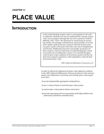 PLACE VALUE MAtEriALs - Center for Innovation in Education