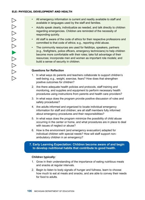 Early Childhood Standards of Quality for ... - State of Michigan