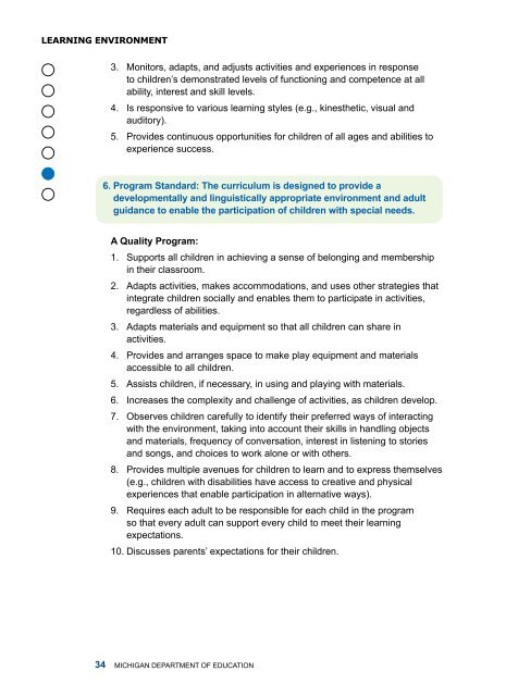 Early Childhood Standards of Quality for ... - State of Michigan