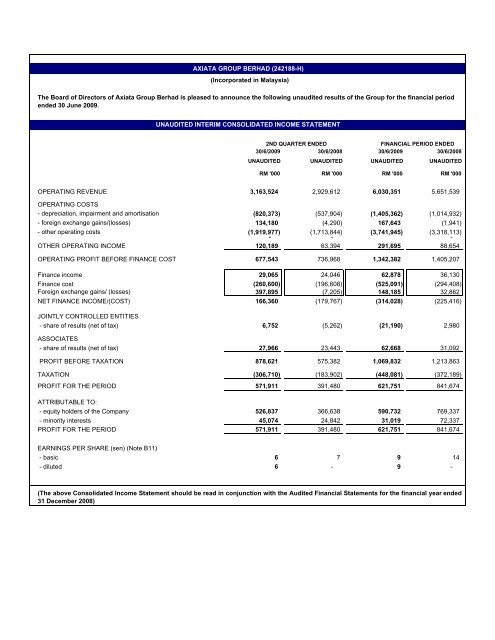 Incorporated in Malaysia - Axiata Group Berhad - Investor Relations