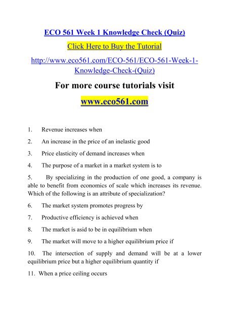 Eco 561 Week 1 Knowledge Check Quiz