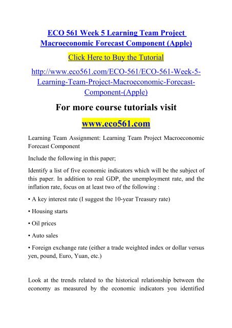 ECO 561 Week 5 Learning Team Project Macroeconomic Forecast Component ...