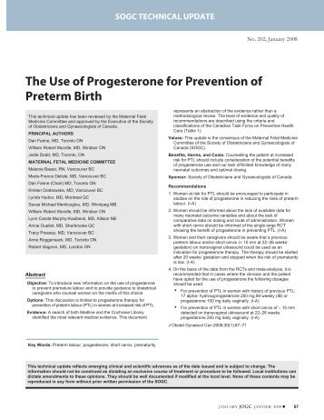 The Use of Progesterone for Prevention of Preterm ... - ResearchGate