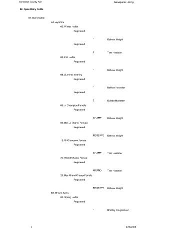 Somerset County Fair Newspaper Listing 02. Open Dairy Cattle 01 ...