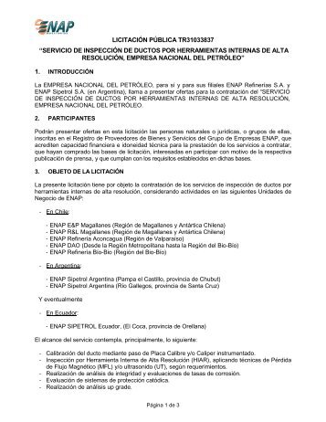 LICITACIÓN PÚBLICA TR31033837 “SERVICIO DE ... - Enap