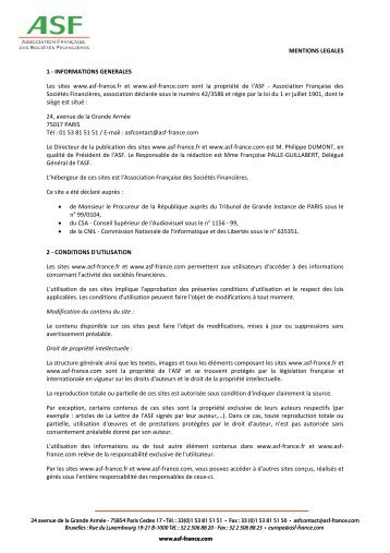 Mentions légales du site Internet de l'ASF