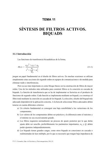 SÃNTESIS DE FILTROS ACTIVOS. BIQUADS - IMSE-CNM