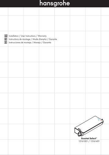 Ecostat Select® 13161001 / 13161401 EN Installation ... - Hansgrohe