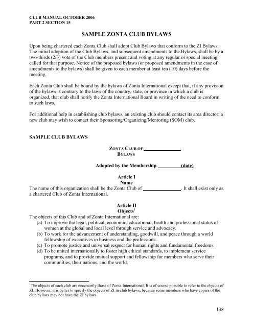 SAMPLE ZONTA CLUB BYLAWS - Zonta International District 10