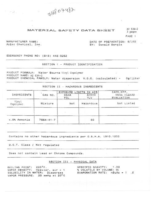 chemical様特別ページ MSDS AZ 634-2 - ChemCenters