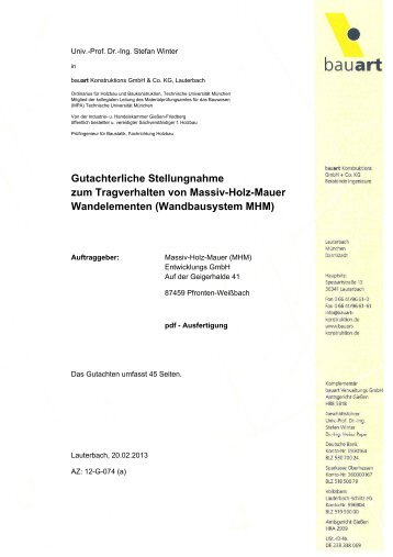 Gutachterliche Stellungnahme zum Tragverhalten von Massiv-Holz ...