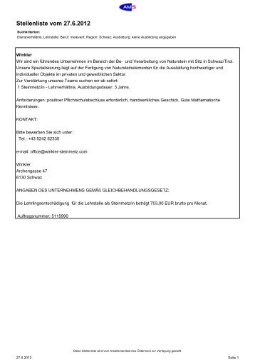 Stellenliste vom 27.6.2012 - TSN - Tiroler Schulnetz