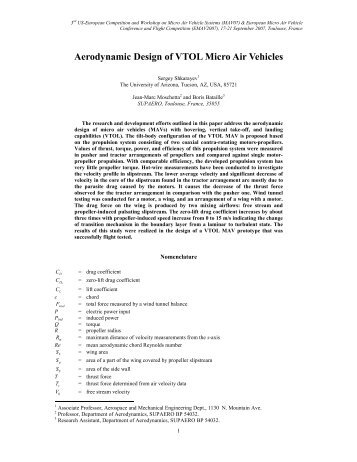 Aerodynamic Design of VTOL Micro Air Vehicles - eroMAV - Free