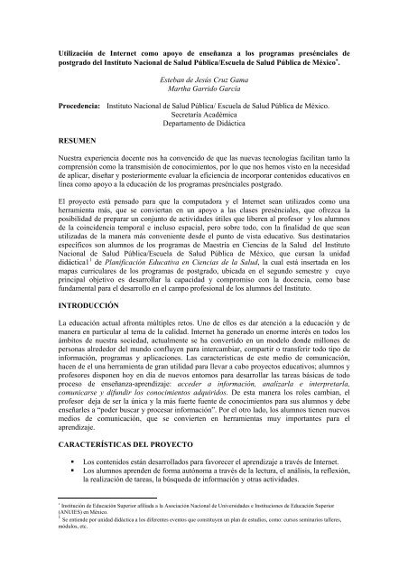 UtilizaciÃ³n de Internet como apoyo de enseÃ±anza a ... - Virtual Educa