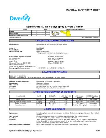 MSDS - Diversey Inc. - Material Safety Data Sheets