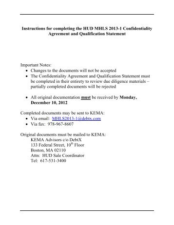 Confidentiality Agreement and Bidder Qualification Statement - DebtX