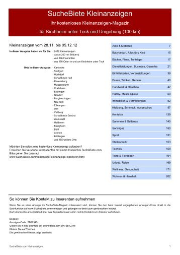 SucheBiete Kleinanzeigenzeitung Kirchheim unter Teck