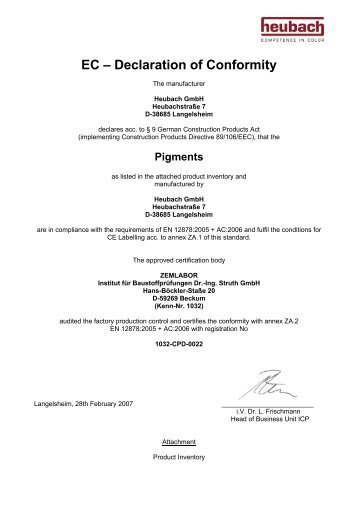 EC – Declaration of Conformity - Heubach GmbH