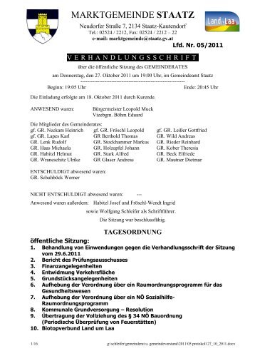 Protokoll der Gemeinderatssitzung vom 27. 10. 2011 - SPOE-Staatz ...
