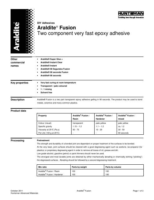 Araldite® Fusion Two component very fast epoxy adhesive - Farnell