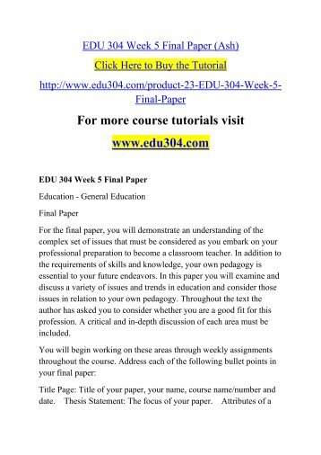 EDU 304 Week 5 Final Paper (Ash)
