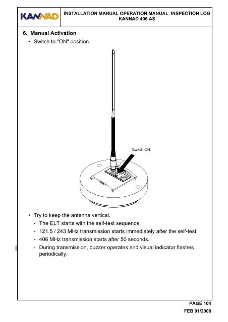 installation manual operation manual inspection log kannad 406 as