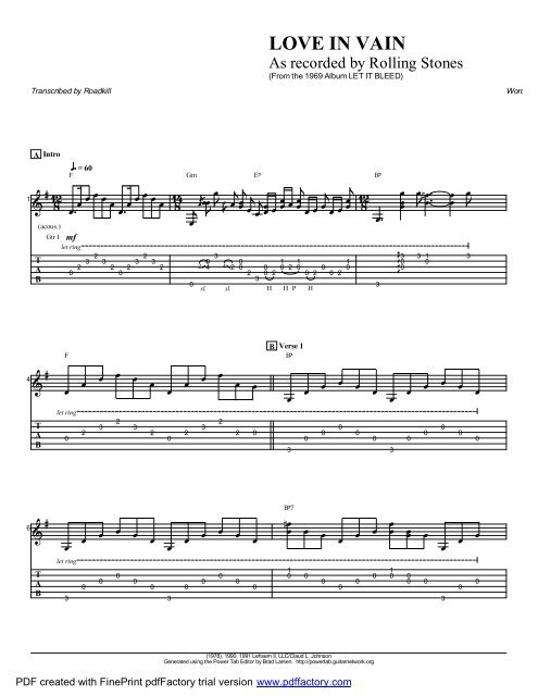 "Love In Vain" (PDF) - Guitar Alliance