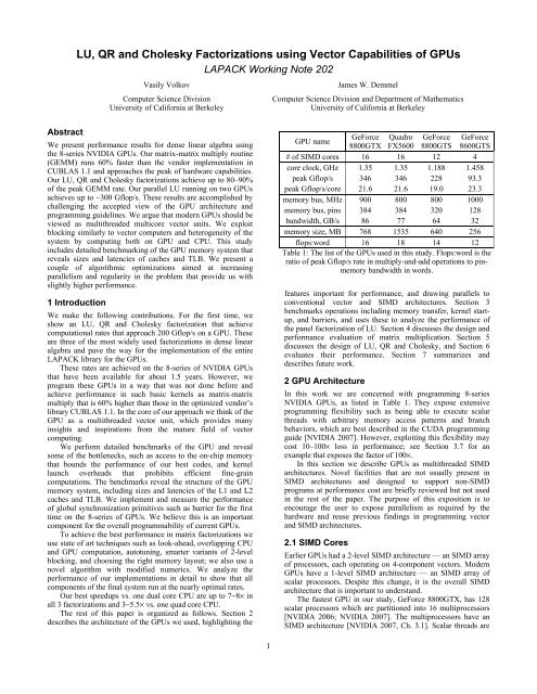 LU, QR and Cholesky Factorizations using Vector ... - Par Lab