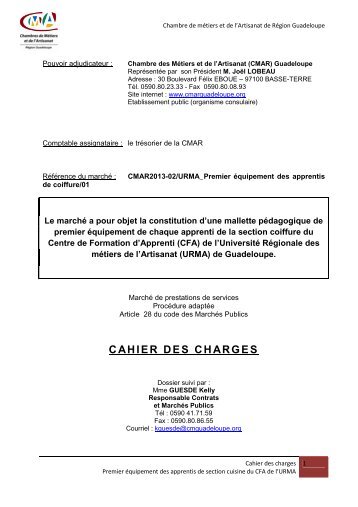 Cahier des charges 1er Ã©quipement coiffure - la cmar