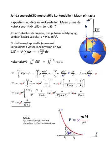 Nostotyö korkeudella h Maan pinnasta